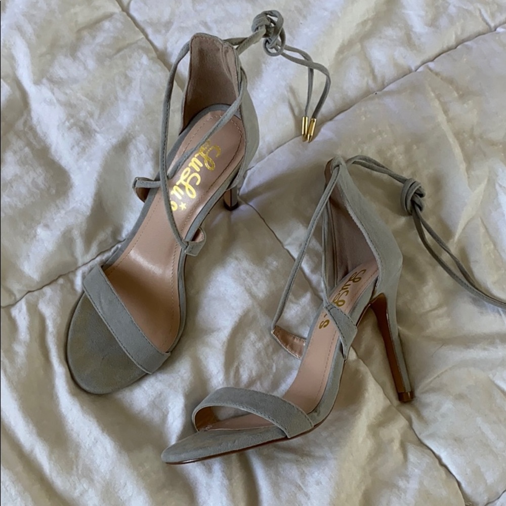 LULUS | Gray Suede Lace-Up Heels